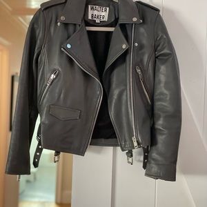 Walter Baker - gray leather crop Moto jacket